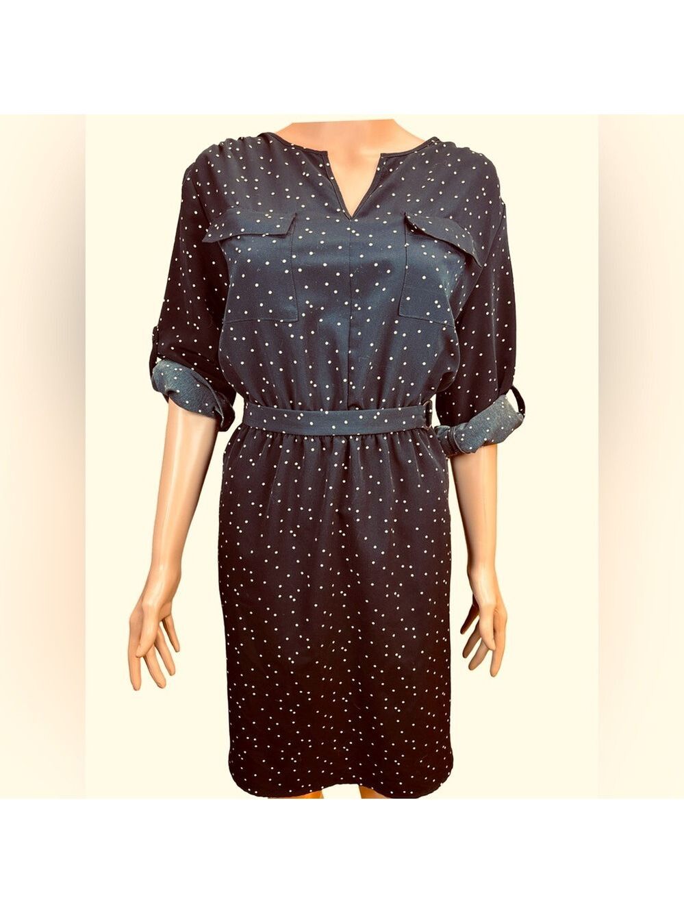 Mossimo Chic Black and White Polka Dot Long Sleeve Dress XL